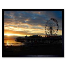 Blackpool Pier Dusk Waterfront Big Wheel 12X16 Inch Framed Art Print