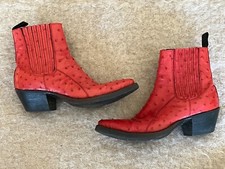 Vintage Tony Mora, Red Ostrich Leather, Western Ankle Boots, Size EU37, UK4
