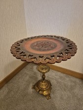 Ornately Carved Indian Rosewood Teapoy On Deco Cast Brass Pedestal. VGC. Del Pos