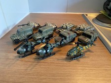 Plastic Job lot of 11x Unbranded Army Vehicles Tanks/4x4/Helicopters 1:60???
