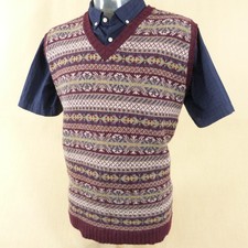 Brora Wool Mens Tank Top Vest Sleeveless Jumper Size Large Fair Isle V Neck VGC