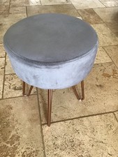 Velvet Round Pouf, Foot Rest Stool Dressing Table Chair Gold Metal Hair Pin Legs