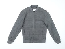 Primark Mens Grey XS Bomber Jacket Check Pattern Casual