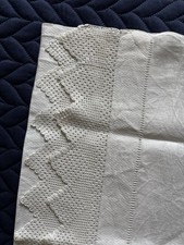 Antique French  Guest Towel -  Scrolls Damask Show Towel With Tatting  Edges 