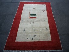 Vintage Nomadic Hand Made Oriental Gabbe Red Cream Wool Rug 152x102cm