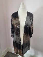 J D Williams Evening Sequinned Kimono Jacket Silver Gold Long NWTs Size 14
