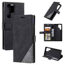 For Samsung Galaxy S25 S24 S23 S22 Wallet Case Black Leather Phone Cover