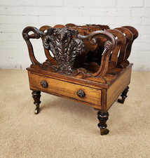 19th Century Rosewood Canterbury, Carved Prince of Wales Feathers