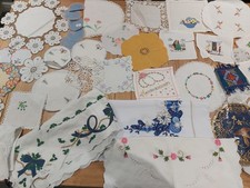 x62 Vintage Amazing JOBLOT Of Mixed  Embroidered pieces Lot 25 crafts etc