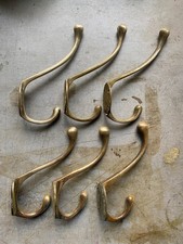 6 Vintage Solid Brass Coat Hooks, 2 sets of 3, heavy duty, total weight 768gms