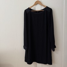Eileen Fisher Black Silk Dress SZ L Long Sleeve Minimalist Classic