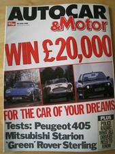 AUTOCAR MAGAZINE 28 JUN 1989 MITSUBISHI STARION TURBO ROVER STERLING PEUGEOT 405