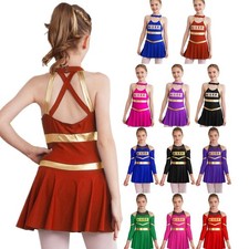 UK Kids Girls Latin Stage Competition Costume Cheer leading Dance Dress Uniforms