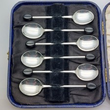 Cased Set Of 6 Coffee Bean Spoons Silver Plated EPNS Vintage