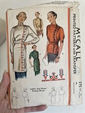 Vintage 1930s Russian Blouse Sewing Pattern B 32 Inch Tunic McCall 275