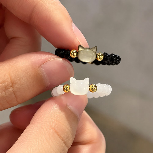 Cute cat bead ring elastic - bead,