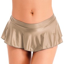 UK Women's Glossy Pleated Mini Skirt Solid Color Lingerie Stretchy Ruffle Skirts