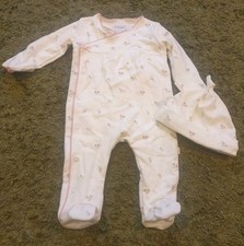 Jojo Maman Bebe Floral White Babygrow And Hat Age 6-9 Months