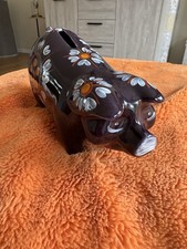 Arthur Wood Purple Floral Piggy Bank No 5272 (No Stopper)