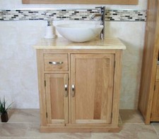 Bathroom Vanity Unit Oak Cabinet Wash Stand Golden Onyx Top & White Marble Basin