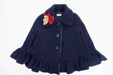 Monnalisa Girls Lana Wool Cape Poncho Jacket Coat Age 4 Yrs Navy Blue Teddy