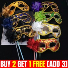 Venetian Masquerade Eye Mask On Stick Mardi Halloween Ball Party Prom Costume UK