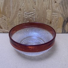 Vintage Glass Sugar Fruit Bowl with Orange Red Rim - 10cm dia x 4cm