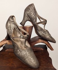 GLAMOUR FLAPPER 1920’S METALLIC GOLD BROCADE HIGH HEEL SHOES