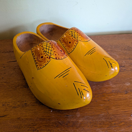 Yellow wooden slip clog - wooden,