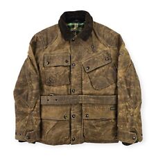 Polo Ralph Lauren Iconic Oilcloth Cylinder Biker Waxed Jacket Brown Men's Medium