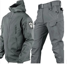 UK Mens Warm Hooded Jacket Combat Waterproof Tactical Coat With PANT Set Outdoor