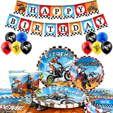 Motorcycle Birthday Supplies Dirt Bike Party Decoration Plates Balloon Tableware