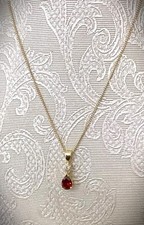 Exquisite Garnet &Diamond Pendant Necklace 9ct Gold on 18" 9ct Chain Hallmarked