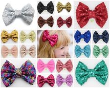 4 Inch Large sequin Glitter Sparkle Novelty Bow Hair Clip Alligator Clips 