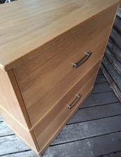 Wooden (oak veneer) Filing Cabinet with 2 Drawers.  Heavy.