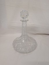Vintage Crystal Clear Ship Decanter With Stopper Unbranded Cut Glass Design
