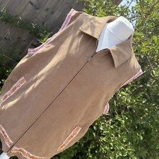 Vintage BHS Aztec Navajo Trim Handmade Tan Waistcoat Gilet Vest L Large