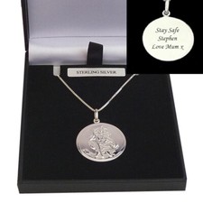 Large Saint Christopher Necklace. 925 Stg Silver, Personalised Engraved Gift