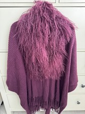 East Additions Mongolian Fur Shawl Scarf Wrap  Real Sheepskin Trim  