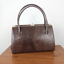 1950s Brown Leather Handbag Purse Vintage Suede Lined Gold Tone Clasp