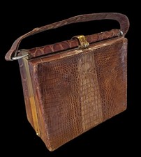 Stunning 1930s Genuine Crocodile Skin Handbag
