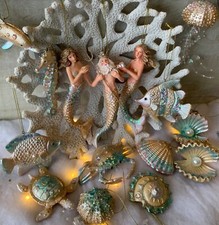 Gold Blue Mermaid Sea Creatures Hanging Christmas Decoration Gisela Graham Sea