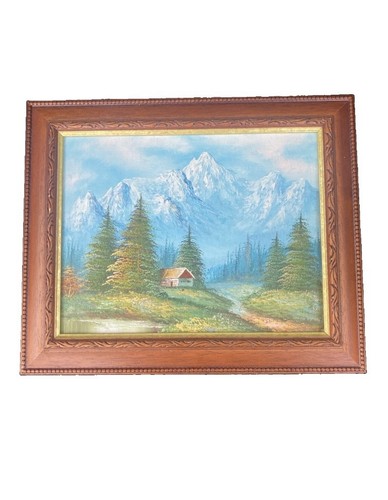 Vintage mountain landscape oil - vintage,