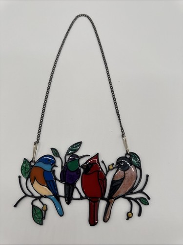 Stained glass birds branch - glass, on