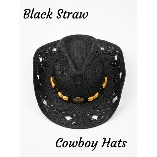 Black bohemian western straw - black,