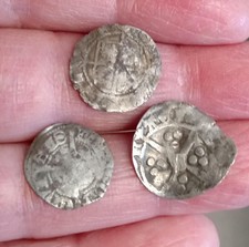 Metal detecting finds. 3x  British Hammered Medieval Silver Coins. 