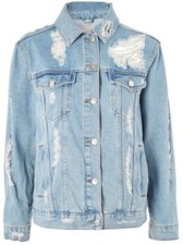 Womens' Topshop Distressed Ripped Denim Jacket Light Blue UK Size 6