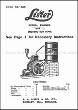 Lister L Stationary Engine Instruction Book.