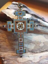 Antique Brass & Enamel Russian Orthodox Crucifix/Cross Wall Hanging