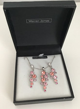 Warren James Matching Necklace & Earrings with Pink Swarovski Elements in Box